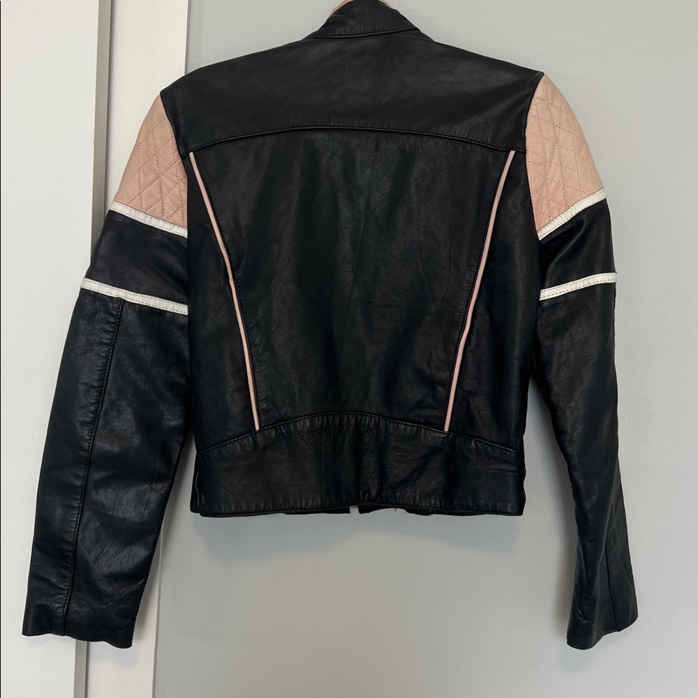 Unik Black Leather Jacket with Blush and White Accents - Picture 2 of 3